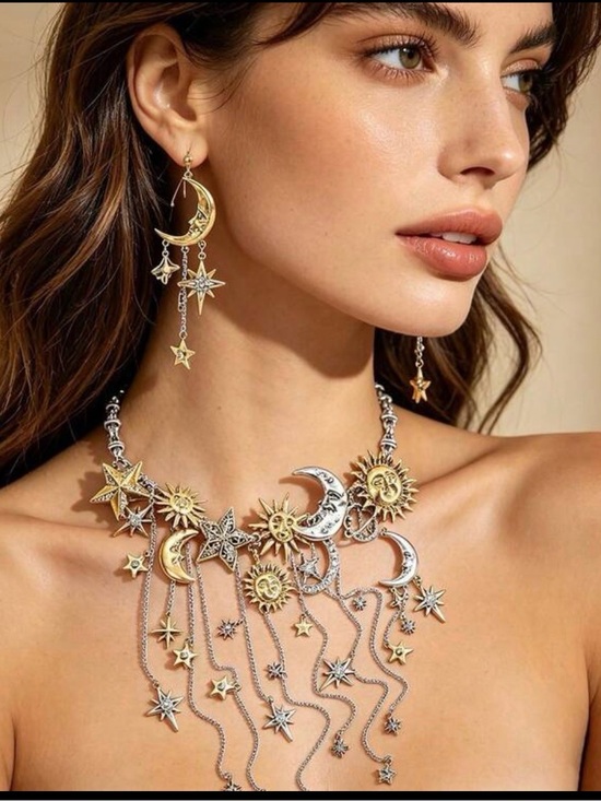 Anthropologie Jewelry - Luxury Sun & Moon Statement Necklace and Earring Set